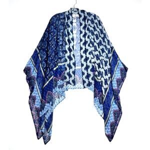 Akemi + Kin Cocoon Kimono Cardigan Blue Tilework Womens OS